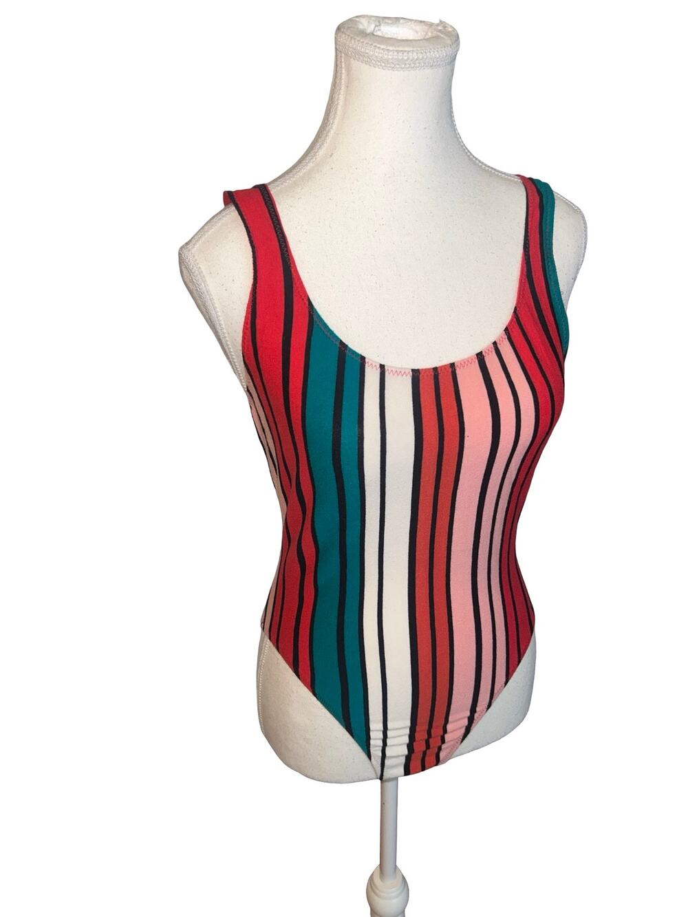 Striped Scoop‑Neck Bodysuit